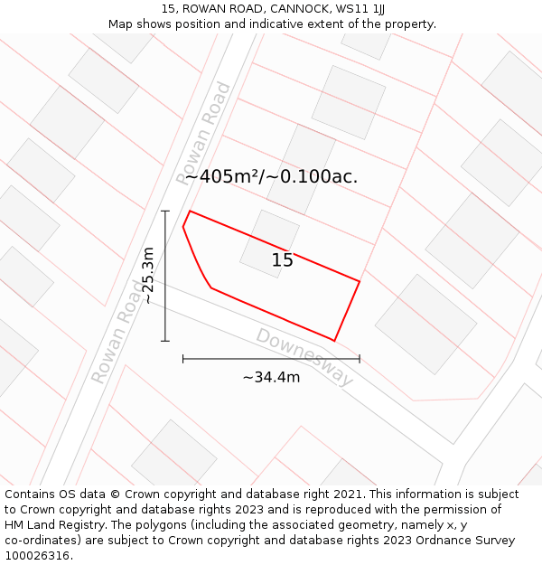 15, ROWAN ROAD, CANNOCK, WS11 1JJ: Plot and title map