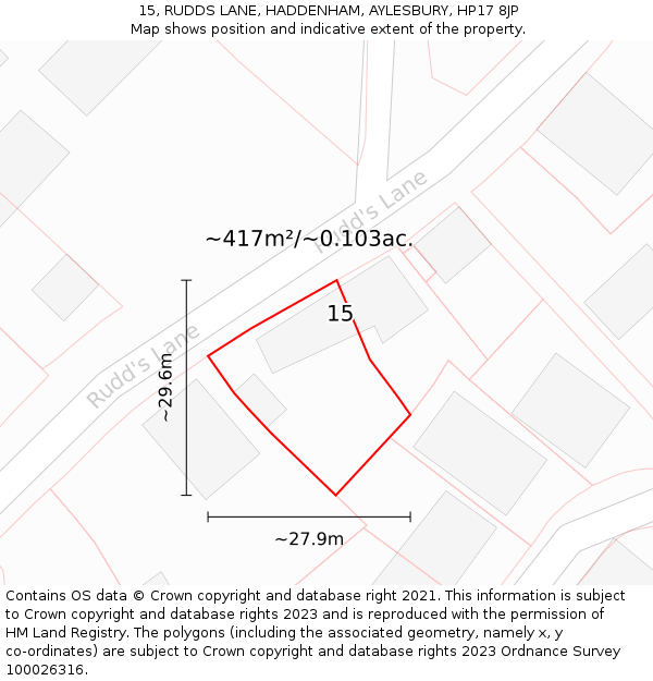 15, RUDDS LANE, HADDENHAM, AYLESBURY, HP17 8JP: Plot and title map