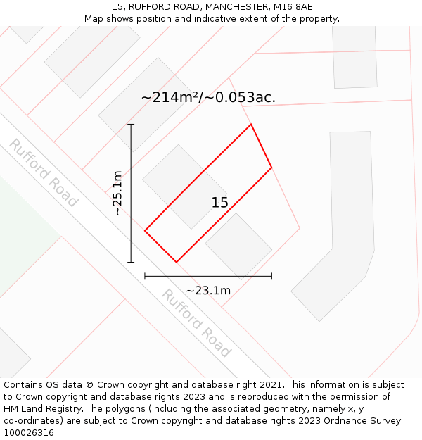 15, RUFFORD ROAD, MANCHESTER, M16 8AE: Plot and title map