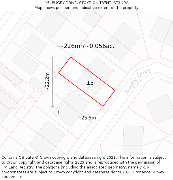 15, RUGBY DRIVE, STOKE-ON-TRENT, ST3 4PA: Plot and title map