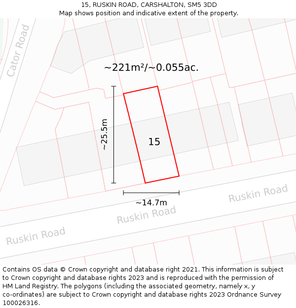 15, RUSKIN ROAD, CARSHALTON, SM5 3DD: Plot and title map