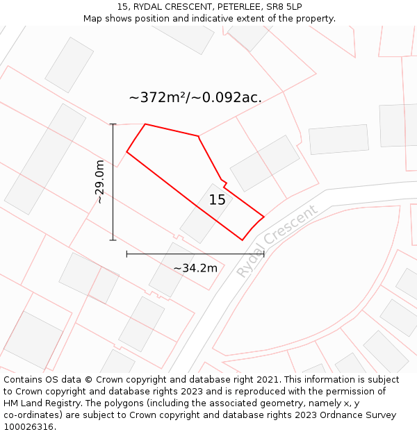 15, RYDAL CRESCENT, PETERLEE, SR8 5LP: Plot and title map