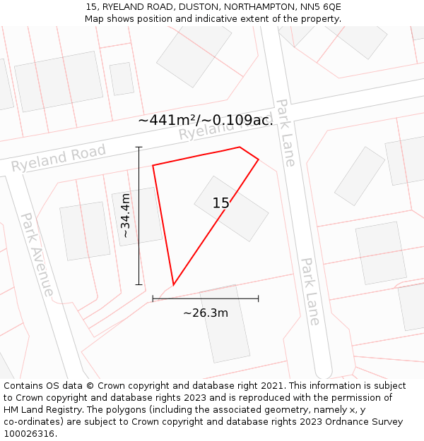 15, RYELAND ROAD, DUSTON, NORTHAMPTON, NN5 6QE: Plot and title map