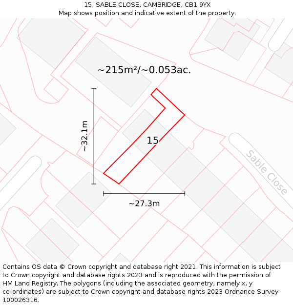 15, SABLE CLOSE, CAMBRIDGE, CB1 9YX: Plot and title map