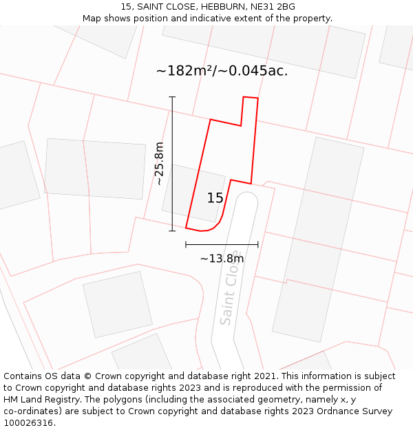 15, SAINT CLOSE, HEBBURN, NE31 2BG: Plot and title map