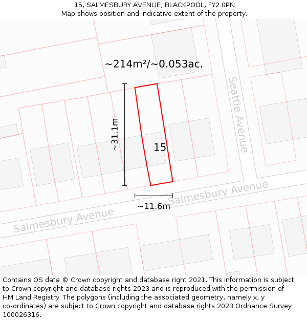 15, SALMESBURY AVENUE, BLACKPOOL, FY2 0PN: Plot and title map