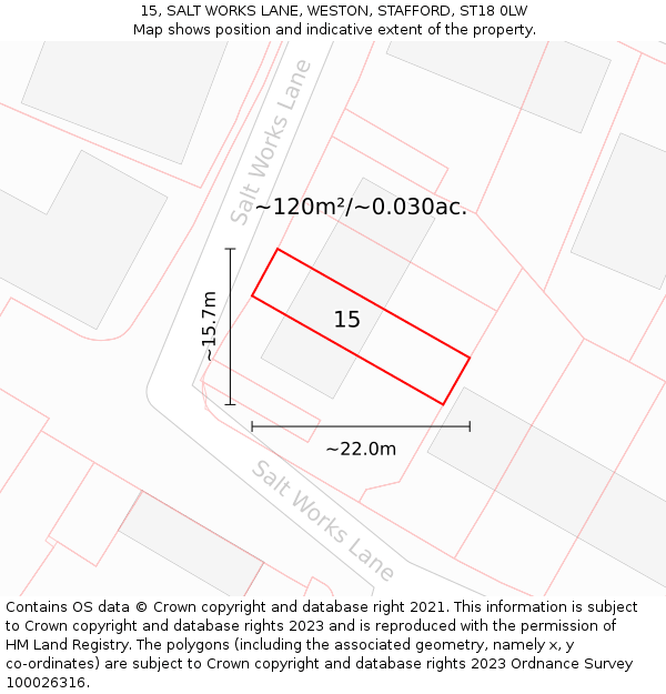 15, SALT WORKS LANE, WESTON, STAFFORD, ST18 0LW: Plot and title map