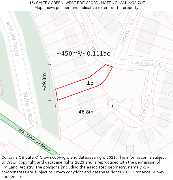 15, SALTBY GREEN, WEST BRIDGFORD, NOTTINGHAM, NG2 7UT: Plot and title map