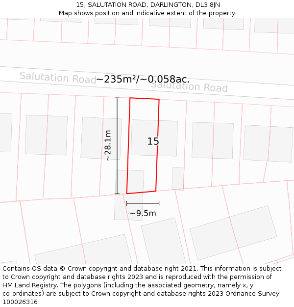 15, SALUTATION ROAD, DARLINGTON, DL3 8JN: Plot and title map