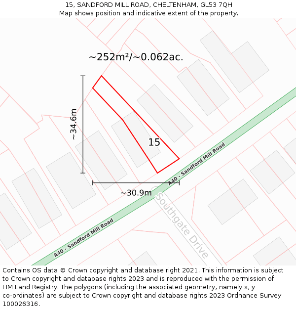 15, SANDFORD MILL ROAD, CHELTENHAM, GL53 7QH: Plot and title map