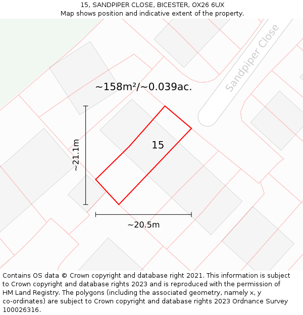 15, SANDPIPER CLOSE, BICESTER, OX26 6UX: Plot and title map