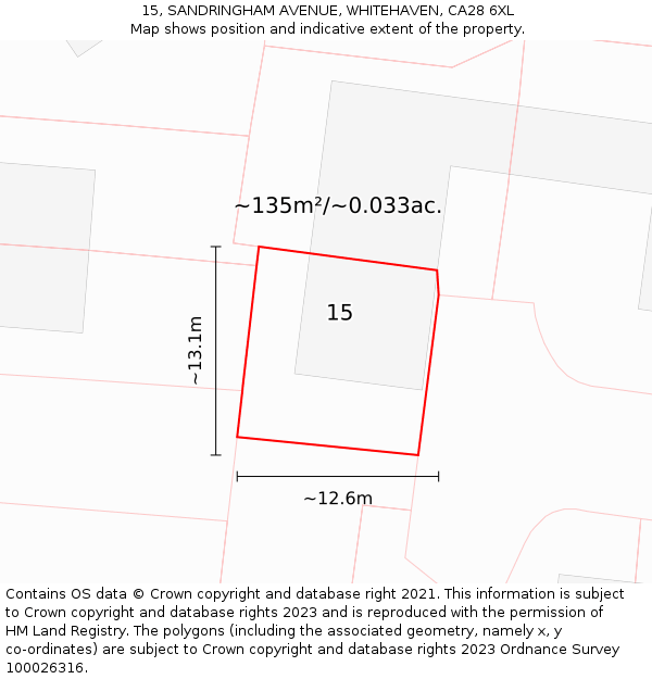 15, SANDRINGHAM AVENUE, WHITEHAVEN, CA28 6XL: Plot and title map