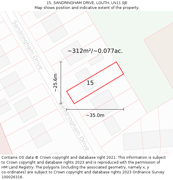 15, SANDRINGHAM DRIVE, LOUTH, LN11 0JE: Plot and title map