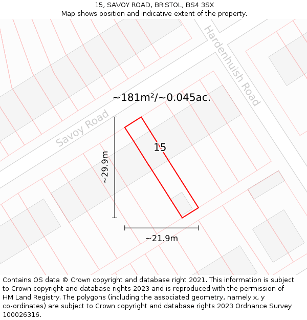 15, SAVOY ROAD, BRISTOL, BS4 3SX: Plot and title map