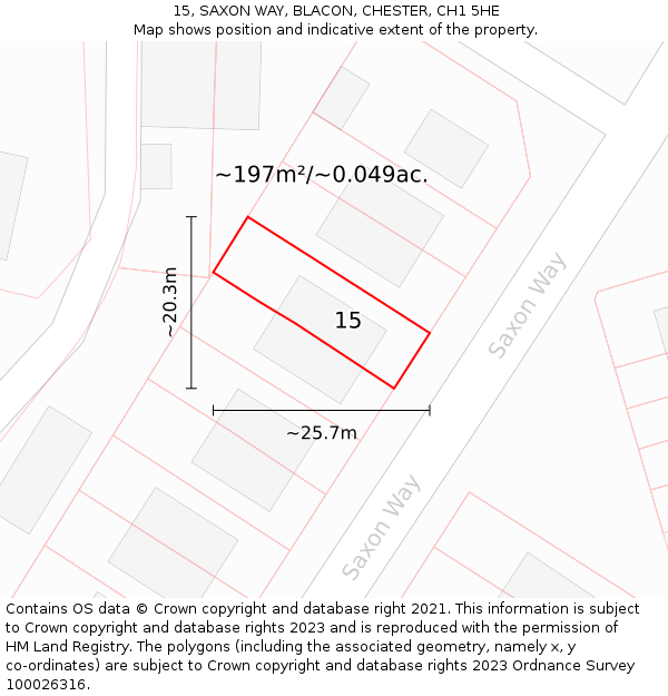 15, SAXON WAY, BLACON, CHESTER, CH1 5HE: Plot and title map