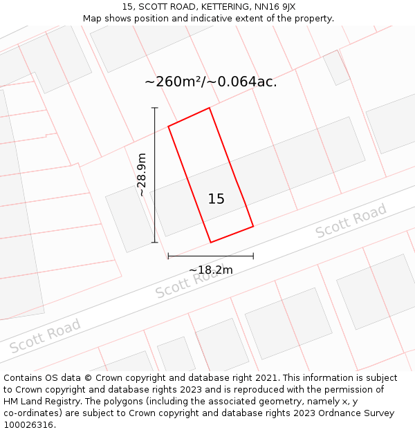 15, SCOTT ROAD, KETTERING, NN16 9JX: Plot and title map