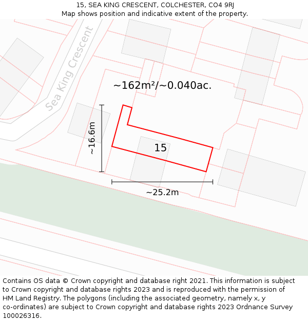 15, SEA KING CRESCENT, COLCHESTER, CO4 9RJ: Plot and title map