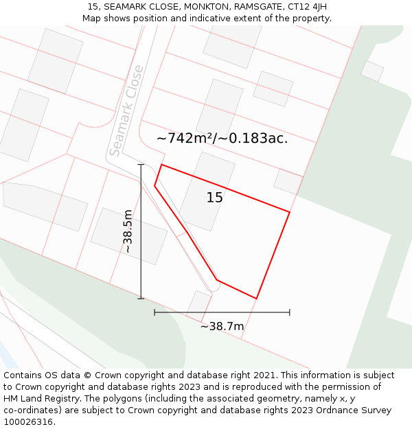 15, SEAMARK CLOSE, MONKTON, RAMSGATE, CT12 4JH: Plot and title map