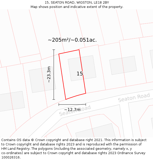 15, SEATON ROAD, WIGSTON, LE18 2BY: Plot and title map