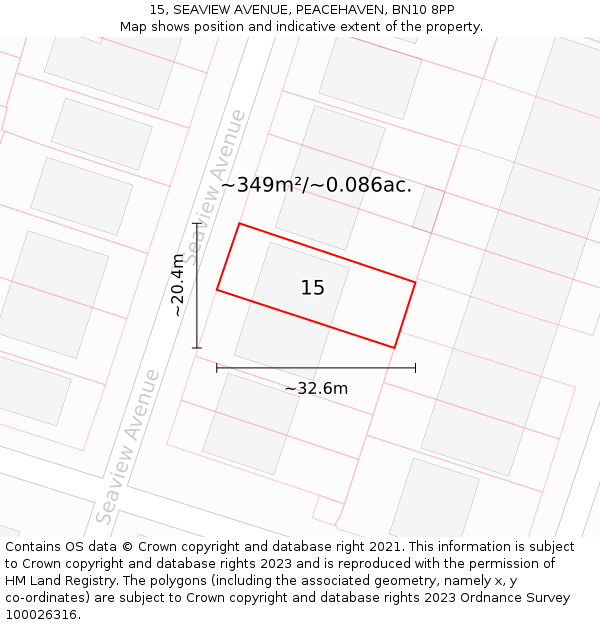 15, SEAVIEW AVENUE, PEACEHAVEN, BN10 8PP: Plot and title map