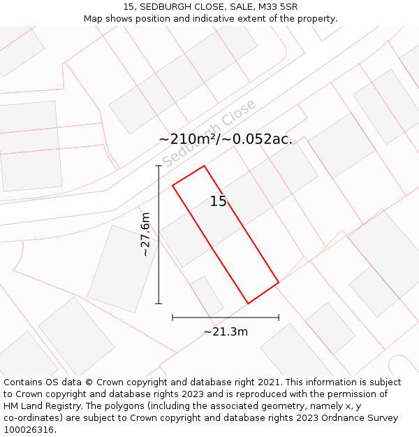 15, SEDBURGH CLOSE, SALE, M33 5SR: Plot and title map