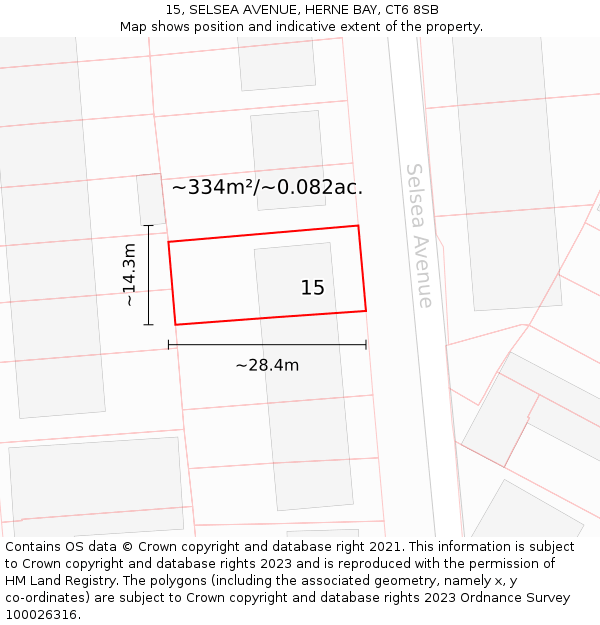 15, SELSEA AVENUE, HERNE BAY, CT6 8SB: Plot and title map