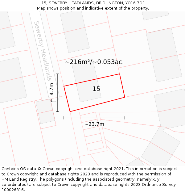 15, SEWERBY HEADLANDS, BRIDLINGTON, YO16 7DF: Plot and title map