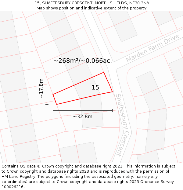 15, SHAFTESBURY CRESCENT, NORTH SHIELDS, NE30 3NA: Plot and title map