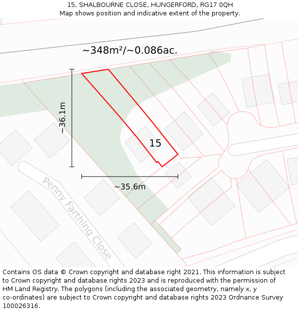 15, SHALBOURNE CLOSE, HUNGERFORD, RG17 0QH: Plot and title map