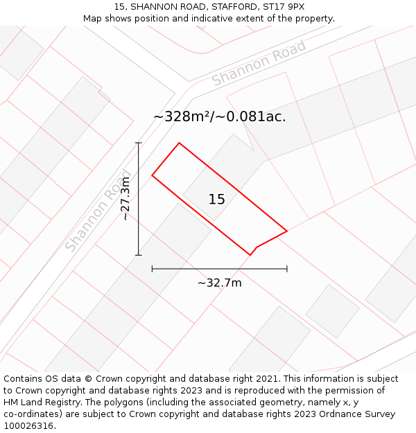 15, SHANNON ROAD, STAFFORD, ST17 9PX: Plot and title map