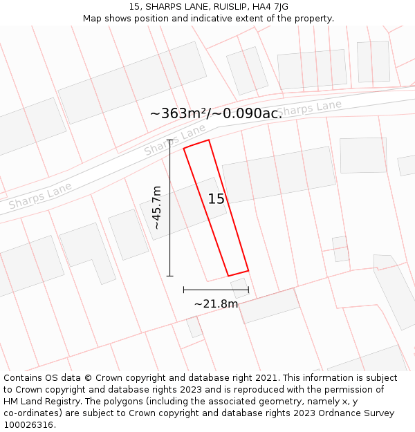 15, SHARPS LANE, RUISLIP, HA4 7JG: Plot and title map