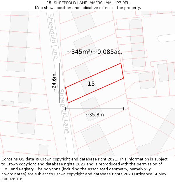 15, SHEEPFOLD LANE, AMERSHAM, HP7 9EL: Plot and title map