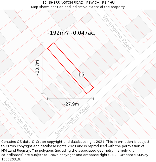 15, SHERRINGTON ROAD, IPSWICH, IP1 4HU: Plot and title map