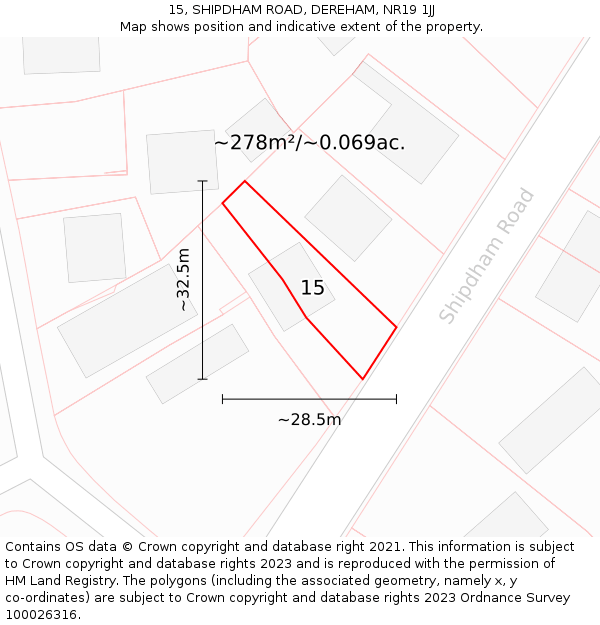 15, SHIPDHAM ROAD, DEREHAM, NR19 1JJ: Plot and title map