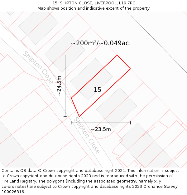 15, SHIPTON CLOSE, LIVERPOOL, L19 7PG: Plot and title map