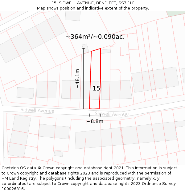 15, SIDWELL AVENUE, BENFLEET, SS7 1LF: Plot and title map