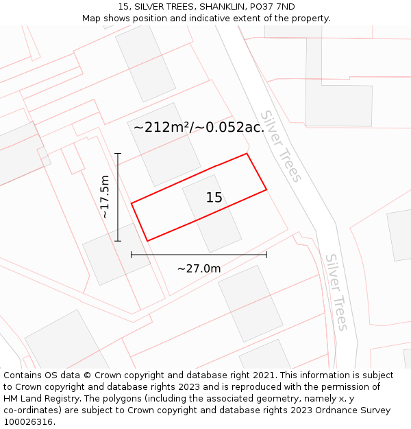 15, SILVER TREES, SHANKLIN, PO37 7ND: Plot and title map