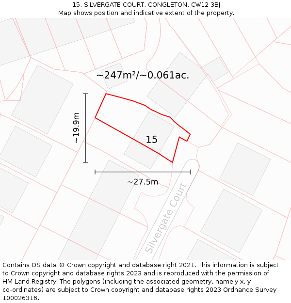 15, SILVERGATE COURT, CONGLETON, CW12 3BJ: Plot and title map