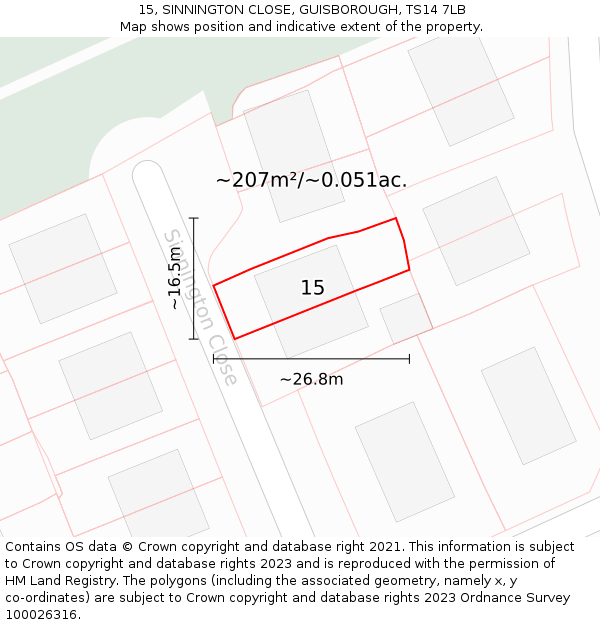 15, SINNINGTON CLOSE, GUISBOROUGH, TS14 7LB: Plot and title map