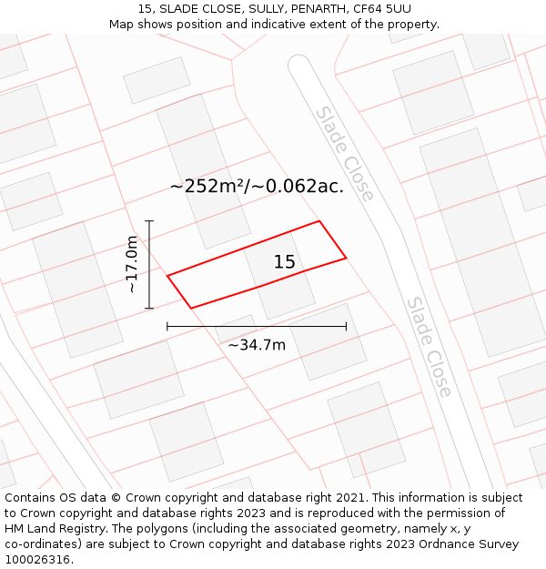 15, SLADE CLOSE, SULLY, PENARTH, CF64 5UU: Plot and title map