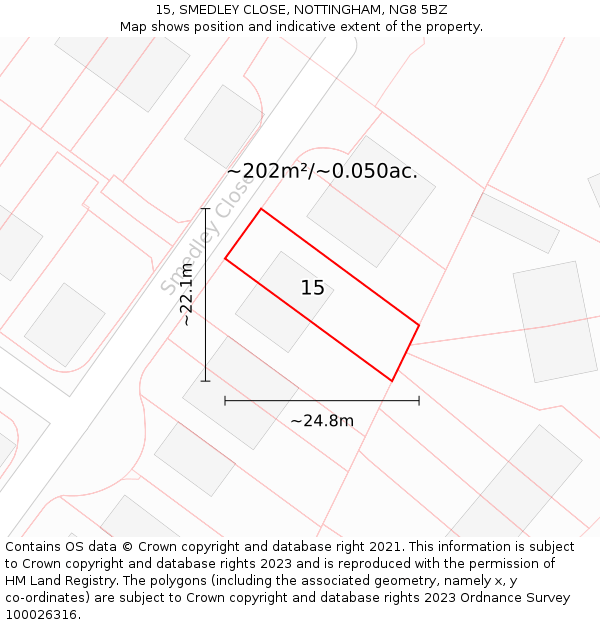 15, SMEDLEY CLOSE, NOTTINGHAM, NG8 5BZ: Plot and title map