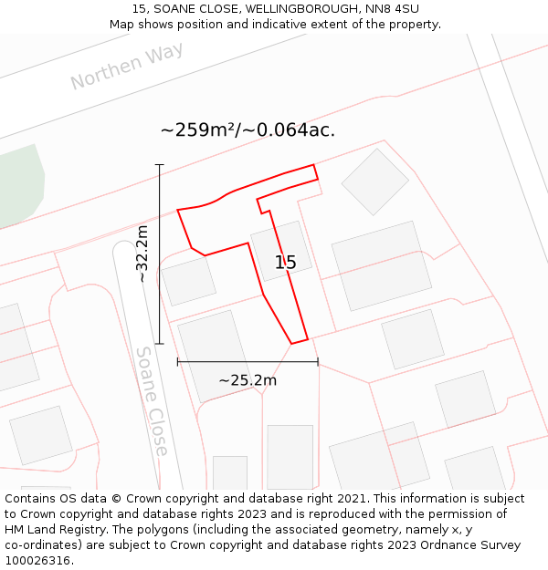 15, SOANE CLOSE, WELLINGBOROUGH, NN8 4SU: Plot and title map