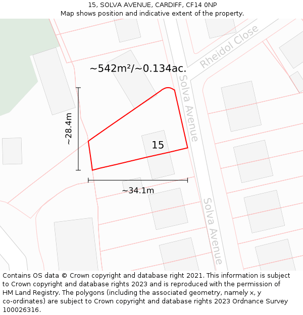 15, SOLVA AVENUE, CARDIFF, CF14 0NP: Plot and title map