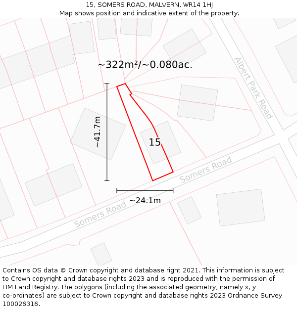 15, SOMERS ROAD, MALVERN, WR14 1HJ: Plot and title map