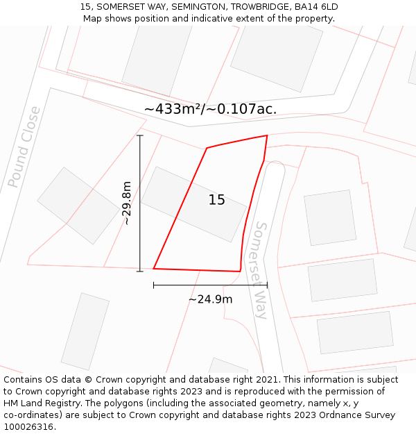 15, SOMERSET WAY, SEMINGTON, TROWBRIDGE, BA14 6LD: Plot and title map