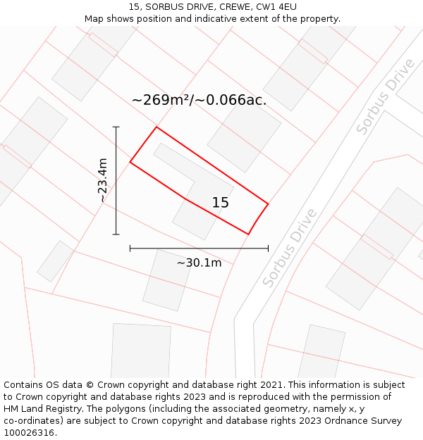 15, SORBUS DRIVE, CREWE, CW1 4EU: Plot and title map