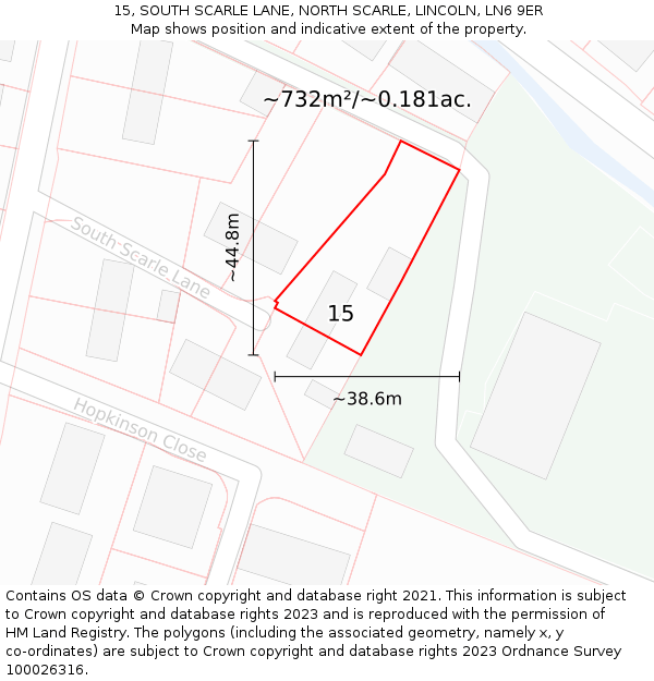 15, SOUTH SCARLE LANE, NORTH SCARLE, LINCOLN, LN6 9ER: Plot and title map