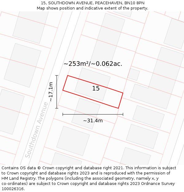 15, SOUTHDOWN AVENUE, PEACEHAVEN, BN10 8PN: Plot and title map