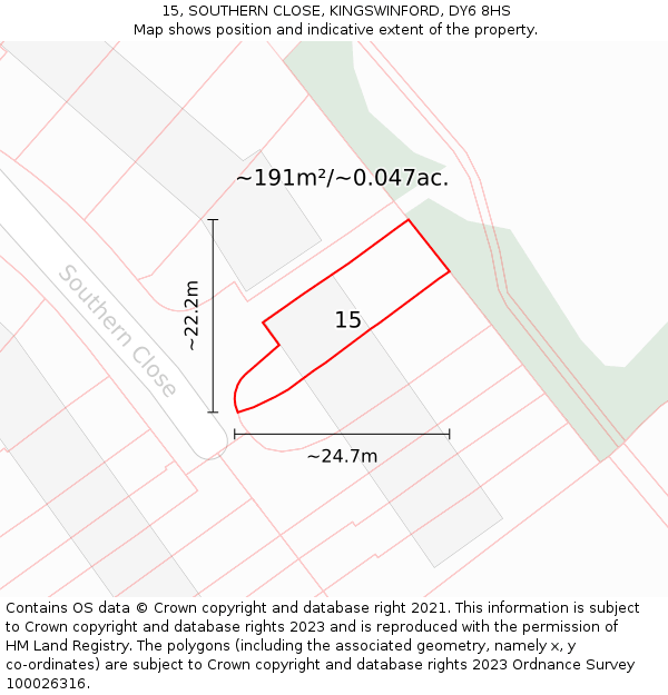 15, SOUTHERN CLOSE, KINGSWINFORD, DY6 8HS: Plot and title map