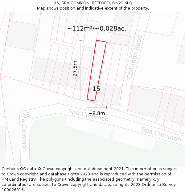 15, SPA COMMON, RETFORD, DN22 6LQ: Plot and title map